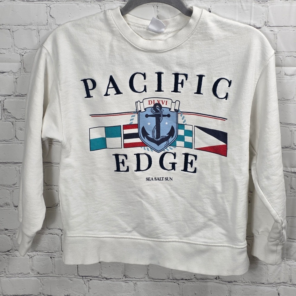 Zara Pacific Edge Kids White Nautical Anchor‎ Graphic Sweatshirt Size 11-12